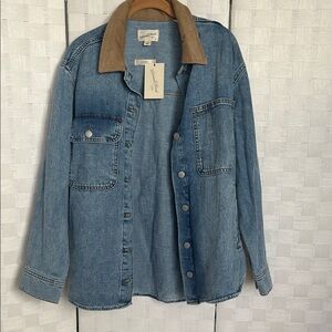 Blue Denim Jacket with Brown Corduroy Collar - Current/Elliott